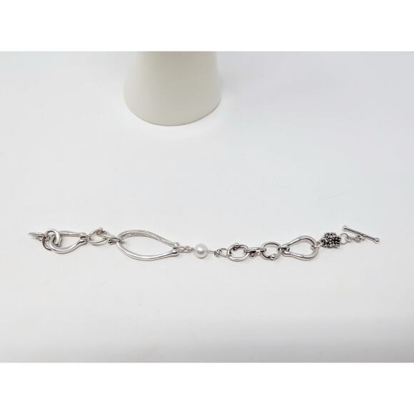 Michael Dawkins 925 Sterling Silver Toggle Pearl Bracelet - Picture 7 of 9